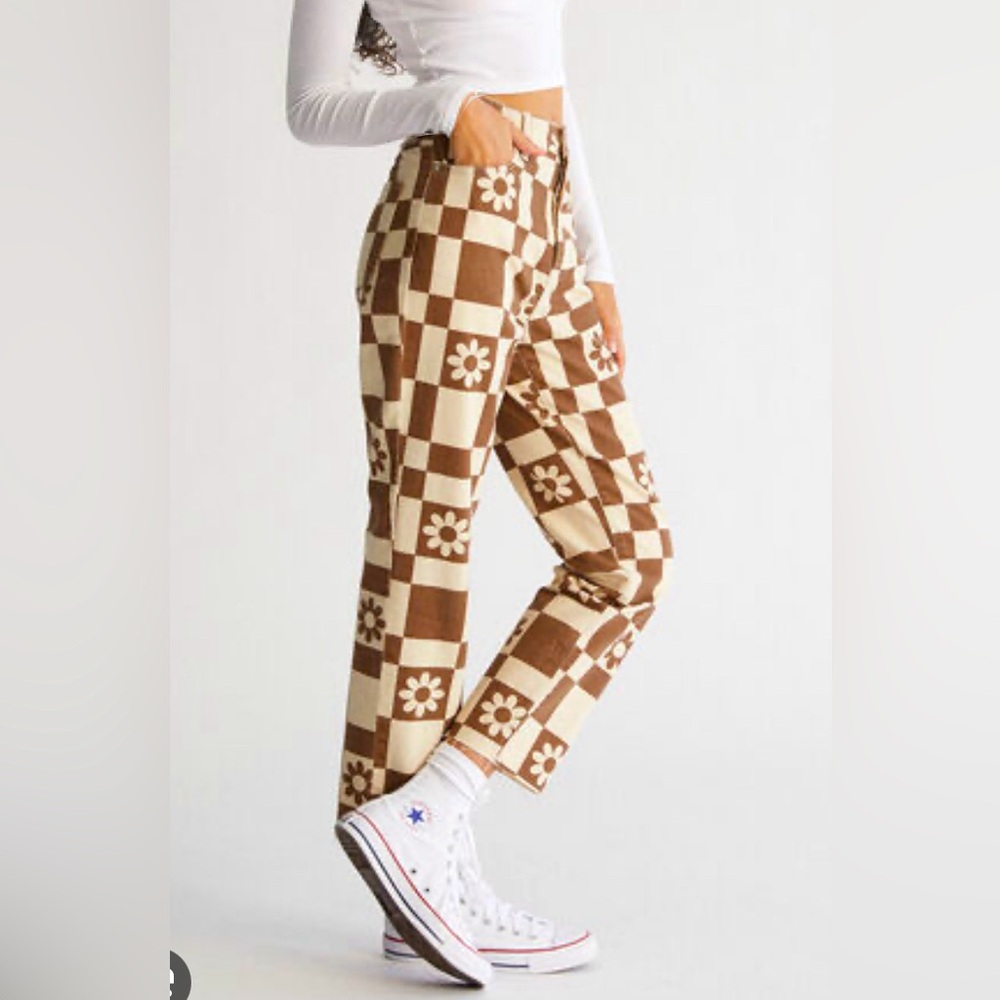 PacSun Flower Checkerboard High Waist Straight Leg Jeans - 22